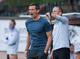 Hibs manager Jack Ross screams instructions to his players during the 1-0 victory over Dundee United. Picture: SNS