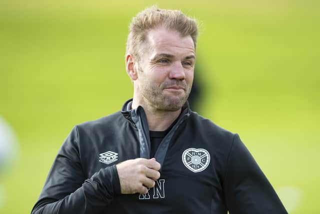 Manager Robbie Neilson during a Hearts training session at the Oriam today. Picture: by Mark Scates / SNS