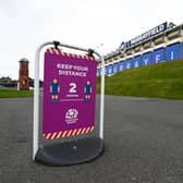 A Covid-19 safety sign signage of BT Murrayfield, the home of Scottish Rugby. Picture: SNS