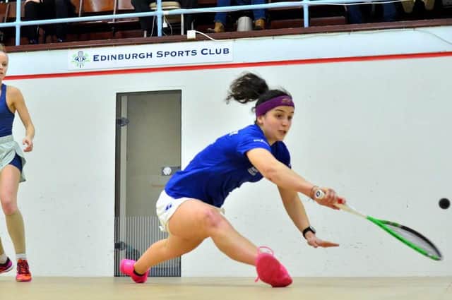 Georgia Adderley, right, in action against Emily Whitlock of Wales at the 2020 Edinburgh Sports Club Open. Picture: Steve Cubbins