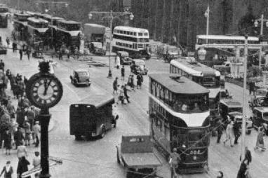 This picture was taken of the West end of Princes Street by the junction with Lothian Road, again, around 1947.