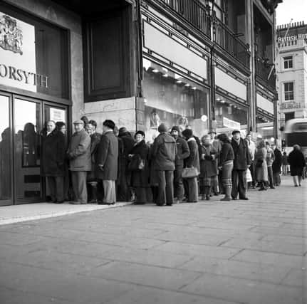 Customers queue up for the Christmas and Boxing Day sales at RW Forsyth department store in Princes Street, December 1980.