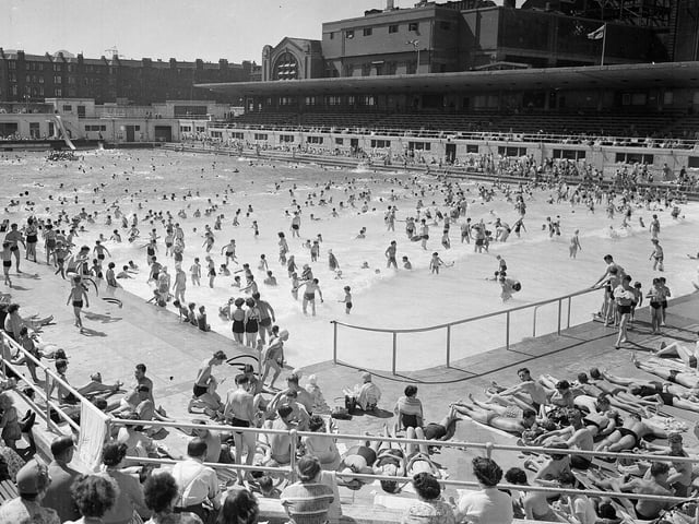 Holiday makers at Portobello Outdoor Swimming Pool in July 1955.