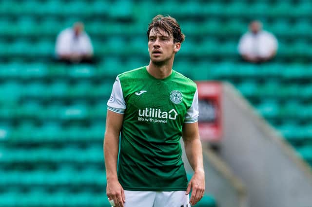 Hibs midfielder Joe Newell is rated 50-50 for Saturday's match against Livingston.  (Photo by Ross Parker / SNS Group)