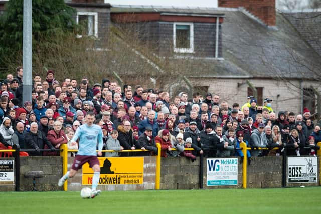 Hearts fans in attendance at Beechwood Park to watch their side advance to the next round of the Scottish Cup. Picture: SNS