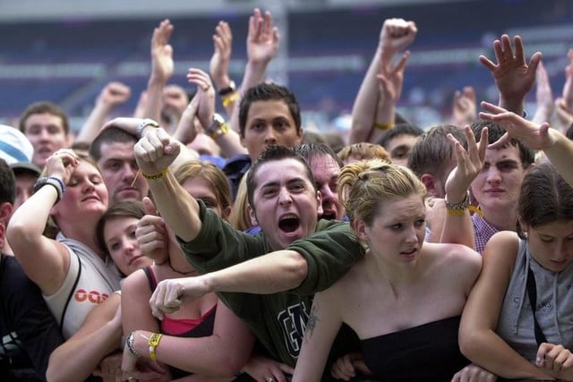 The fans go wild for Oasis during their show at Murrayfield in July 2000. Photo: PAUL CHAPPELLS
