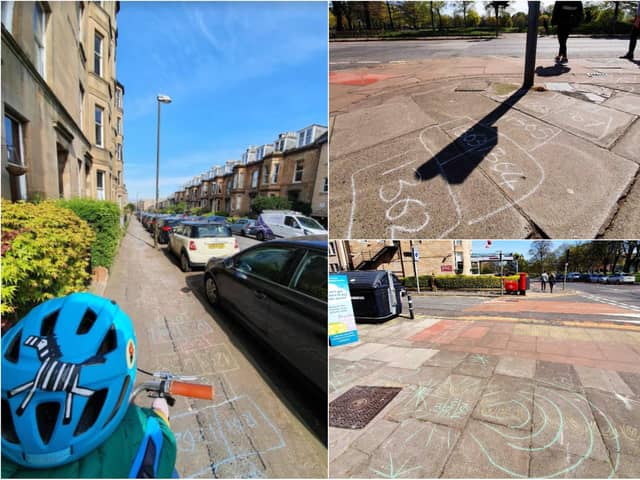 The giant hopscotch game now stretches the length of Leamington Terrace, Bruntsfield.