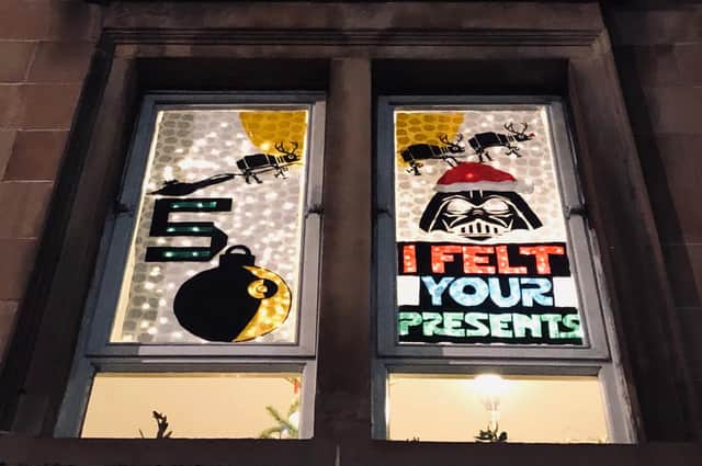 People in Leith are turning their windows into the windows of an advent calendar. This one is for December 5 (Picture: Hannah Ormston)