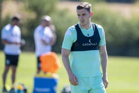 Paul Hanlon in full training at the Hibernian Training Centre yesterday after a 45-minute run-out for the B team on Wednesday. Picture:  Rob Casey / SNS