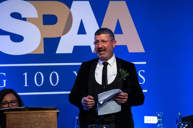 Edinburgh Airport chief executive Gordon Dewar addressing the Scottish Passenger Agents Association centenary dinner last week. Picture: SPAA/Paul Chappells