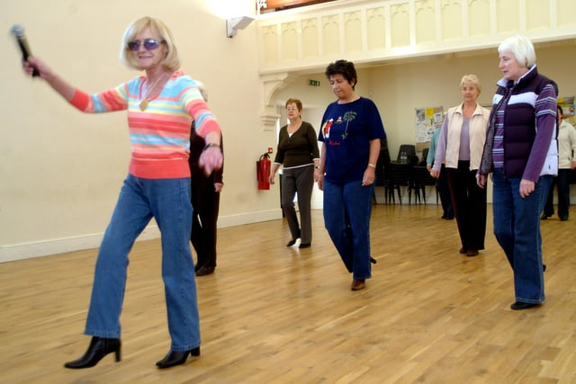 A line dancing class taught by Vera Broughton (front) at Anston Methodist Church Hall,
