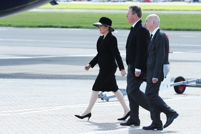 First Minister Nicola Sturgeon after greeting King Charles III and the Queen Consort as they arrived at Edinburgh Airport after travelling from London, ahead of joining the procession of Queen Elizabeth's coffin from the Palace of Holyroodhouse to St Giles' Cathedral, Edinburgh. Picture date: Monday September 12, 2022.