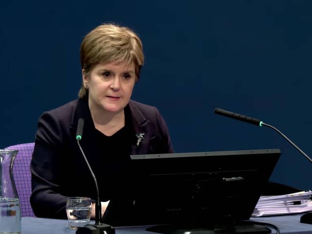 Former first minister Nicola Sturgeon giving evidence to the UK Covid-19 Inquiry hearing at the Edinburgh International Conference Centre