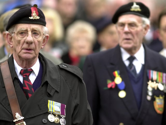 Doncaster Remembrance Service, and Parade, Bennethorpe, Doncaster where former soldiers proudly showed off their medals in 2002