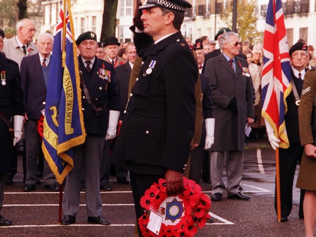 The officer in charge of the Doncaster Police Superintendent Brian Mordue pictured retired in November 1998. His last official duty as a police officer was to attend the remembrance day service at Doncaster war memorial and lay a wreath on behalf of the Police at Doncaster.
