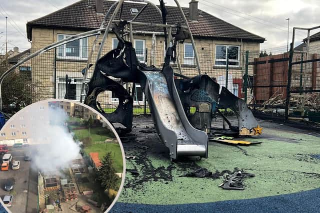 The fire broke out at a playpark in Nisbet Court, in the Restalrig area of Edinburgh