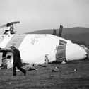 The wrecked nose section of the Pan-Am Boeing 747 in Lockerbie, near Dumfries.