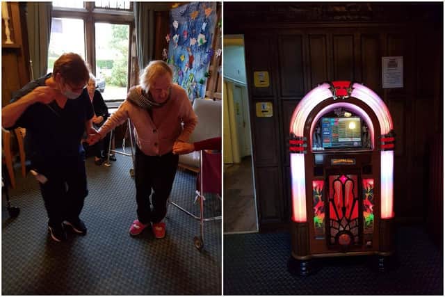 Care home residents and staff at The Abbey dancing to their recently bought jukebox picture: supplied