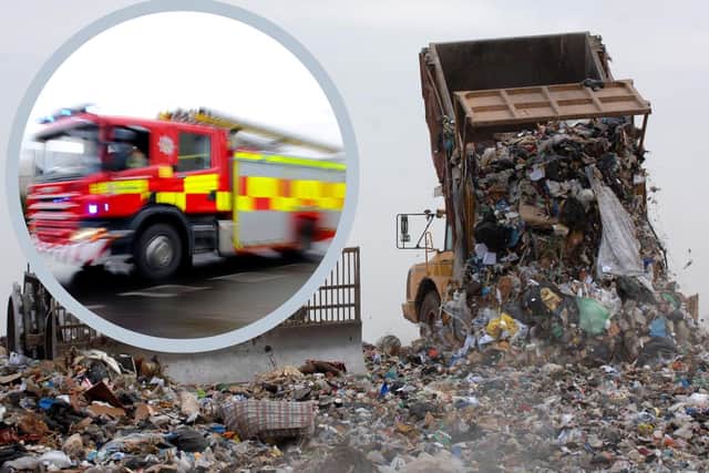 Three fire engines attended a large scale fire at Dunbar Landfill Site opposite the A1 on Monday.