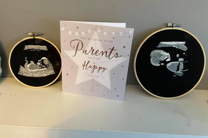 Emma Fotheringham, said: "Our scan photos of our little boy due in May embroidered by a friend for my partner who is blind to get an idea of what our baby’s scan looks like."