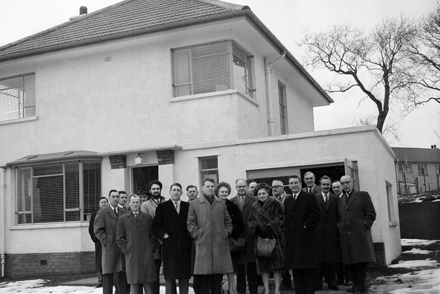The Edinburgh Corporation Housing Committee visit a show house in Barnton in February 1963.