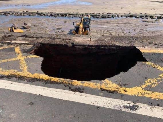 A sinkhole has appeared on Dunbar's Lamer Street. Photograph: Dunbar Community Council