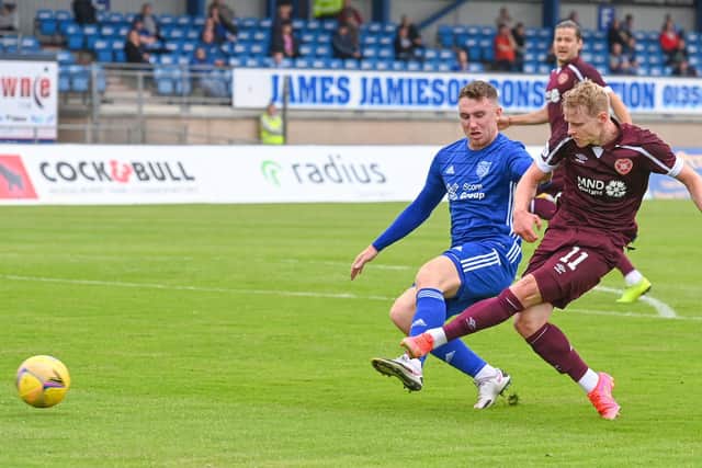 Gary Mackay-Steven gives Hearts the lead at Peterhead.