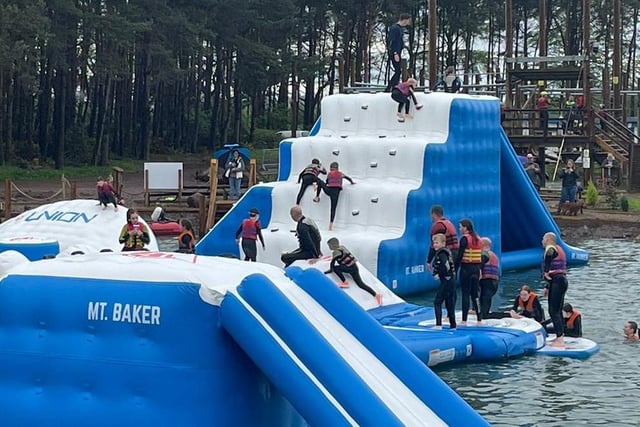 Visitors to the Dunbar attraction climbing the steps of the new Aqua Park.