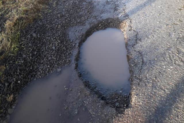 The pothole at Upperside on the B3672 just after the Gladhouse junction, situated south east of Penicuik, which the council say they will repair today, Monday, December 18.