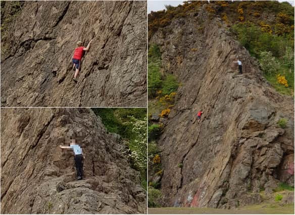 The youngters were seen scaling the Agassiz Rock face near Blackford Hill.