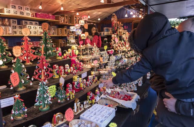An Edinburgh Christmas market merchandise stall