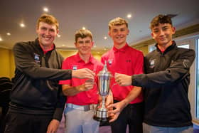 North East's winning quartet show off the trophy after their triumph in the Scottish Boys Area Team Championship at Gleddoch. Picture: Scottish Golf