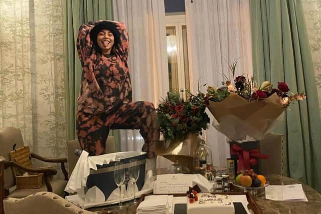 The former Disney star spent her birthday, Christmas and New Year in her lavish '£1600-per-night' suit at The Balmoral Hotel (Pic: Vanessa Hudgens/@vanessahudgens)