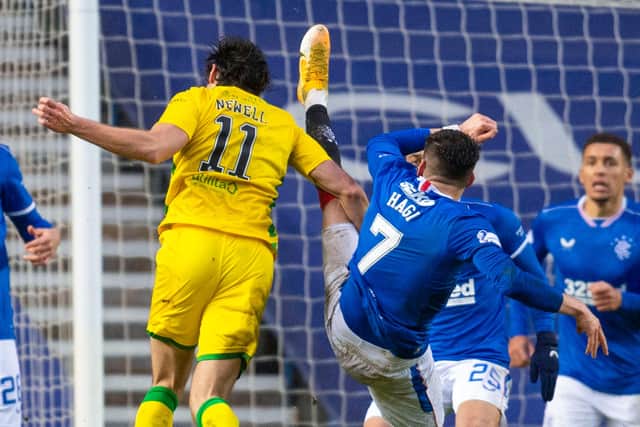 BBC pundit Michael Stewart felt Ianis Hagi's challenge on Joe Newell was 'dangerous play' and should have resulted in a penalty to Hibs (Photo by Rob Casey / SNS Group)