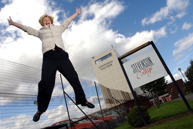 Stevenson College Principle Susan Bird was jumping for joy for this photo, taken in August, 2002.