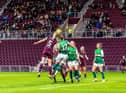 Hearts and Hibs in action at Tynecastle Park last season in a match Hibs won 3-1 in front of a crowd of over 3,500. Picture: David Mollison