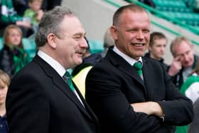 John Hughes, right, with former Hibs chairman Rod Petrie, who he claims refused to back Hibs in the transfer market
