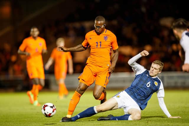 Gervane Kastaneer, in action for the Netherlands' U21s, has joined Hearts for the remainder of the season. Picture: SNS