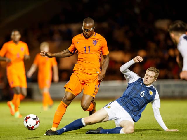 Gervane Kastaneer, in action for the Netherlands' U21s, has joined Hearts for the remainder of the season. Picture: SNS