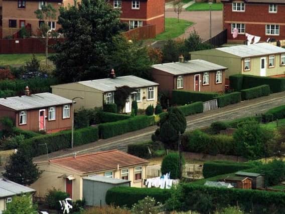 Prefabs at Craigour in Edinburgh, which were mostly demolished in the late 1990s. More than 30,000 such homes were built in Scotland after the Second World War to help meet housing shortages.