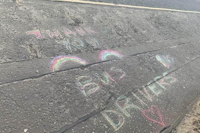 The chalk outline appeared outside the bus depot in Portobello. Picture: Alison Hendry.