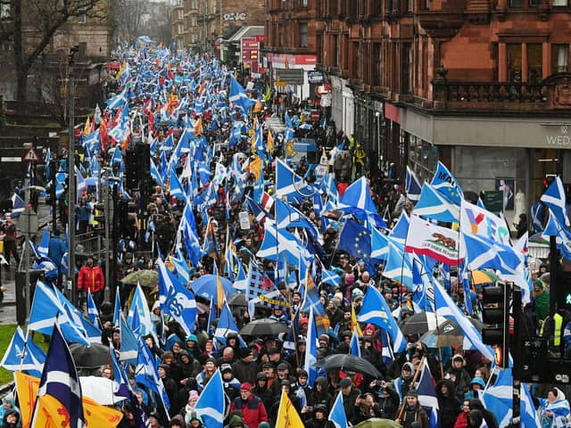 Supporters of Scottish independence march through the streets of Glasgow (Picture: John Devlin)