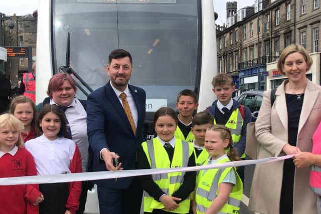 Local school pupils joined council leader Cammy Day and Senior Responsible Officer for the project, Hannah Ross, to launch the new tram line ahead of its 12pm departure from Picardy Place