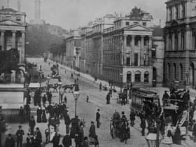 A late 19th century photograph of Edinburgh's Waterloo Place, including the General Post Office, now Waverley Gate.