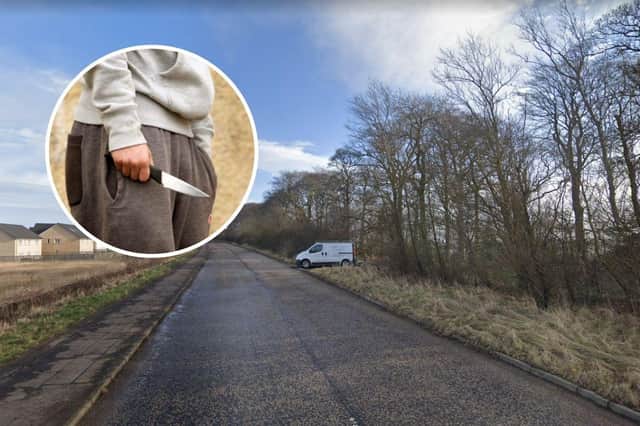 Police in Edinburgh are trying to trace a man who allegedly chased a woman with a knife near Tormain Woods in Ratho.