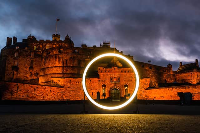 The glowing zero landed at its first stop with Edinburgh Castle as its backdrop and shone a light on the community tool-sharing hub, Edinburgh Tool Library.