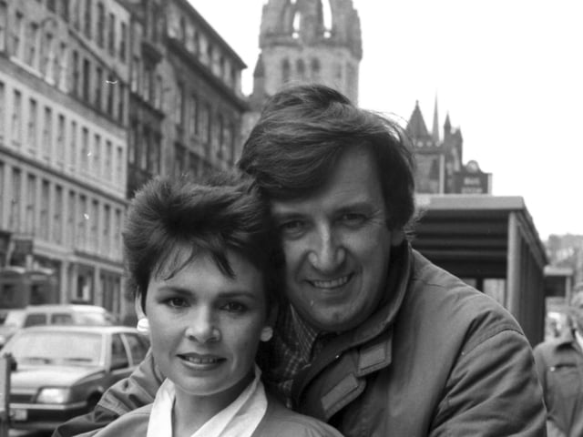 Irish singer and 1970 Eurovision winner Dana with her husband Damien Scallon in Edinburgh in May 1985.