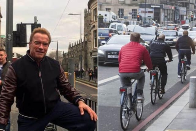 Arnold Schwarzenegger famously cycled the wrong way up Lothian Road on his visit to Edinburgh.