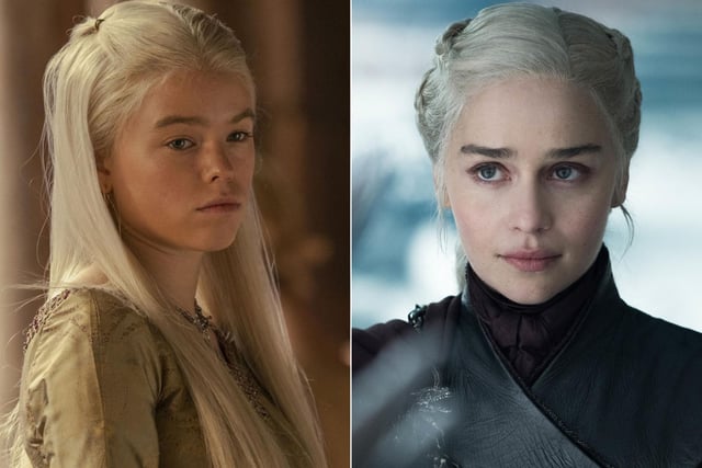 Princess Rhaenyra Targaryen (Milly Alcock) has been compared to Daenerys Targaryen (Emilia Clarke) of Game of Thrones. Rhaenyra may be Daenerys' great, great great (etc) grandma, but the similarities are evident. They are both young Targaryen women who are underestimated by men. They both have a birthright, are dragonriders, have a fierce will and - crucially - spectacular eyebrows.