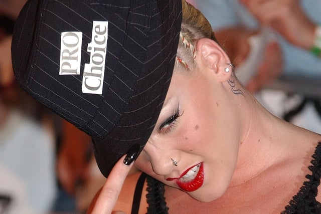 This pop star made a statement on the red carpet, wearing a hat championing women's rights to abortion.